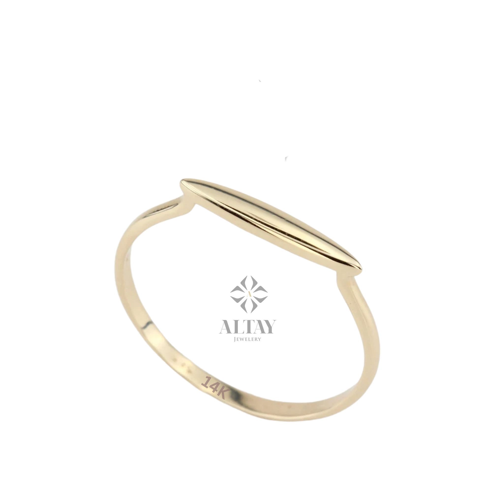 14K Solid Gold Rectangle Bar Ring, Plain Stacking Ring, Thin Gold, Stackable Knuckle, 14K Custom Name Ring, Date Engraved Personalized Gift