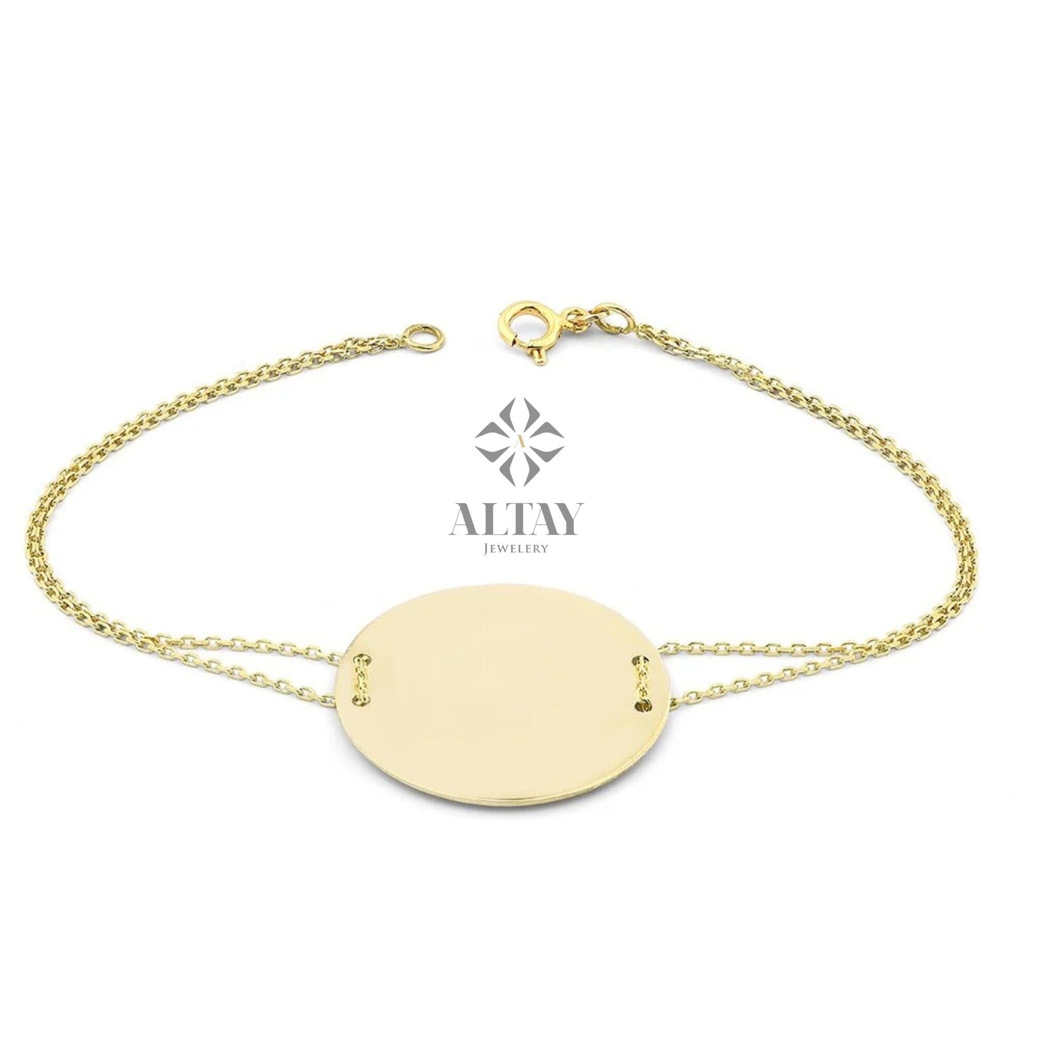 14K Gold Medical Alert ID Bracelet, Personalized Engraved Emergency Bracelet, Initial Number, Disc Bracelet, Disk Tag Women Men Bracelet