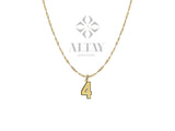 14K Solid Gold Number Pendant 0-9 Diamond Cut Necklace Charm, 1mm 2mm 3mm Singapore Chain Necklace