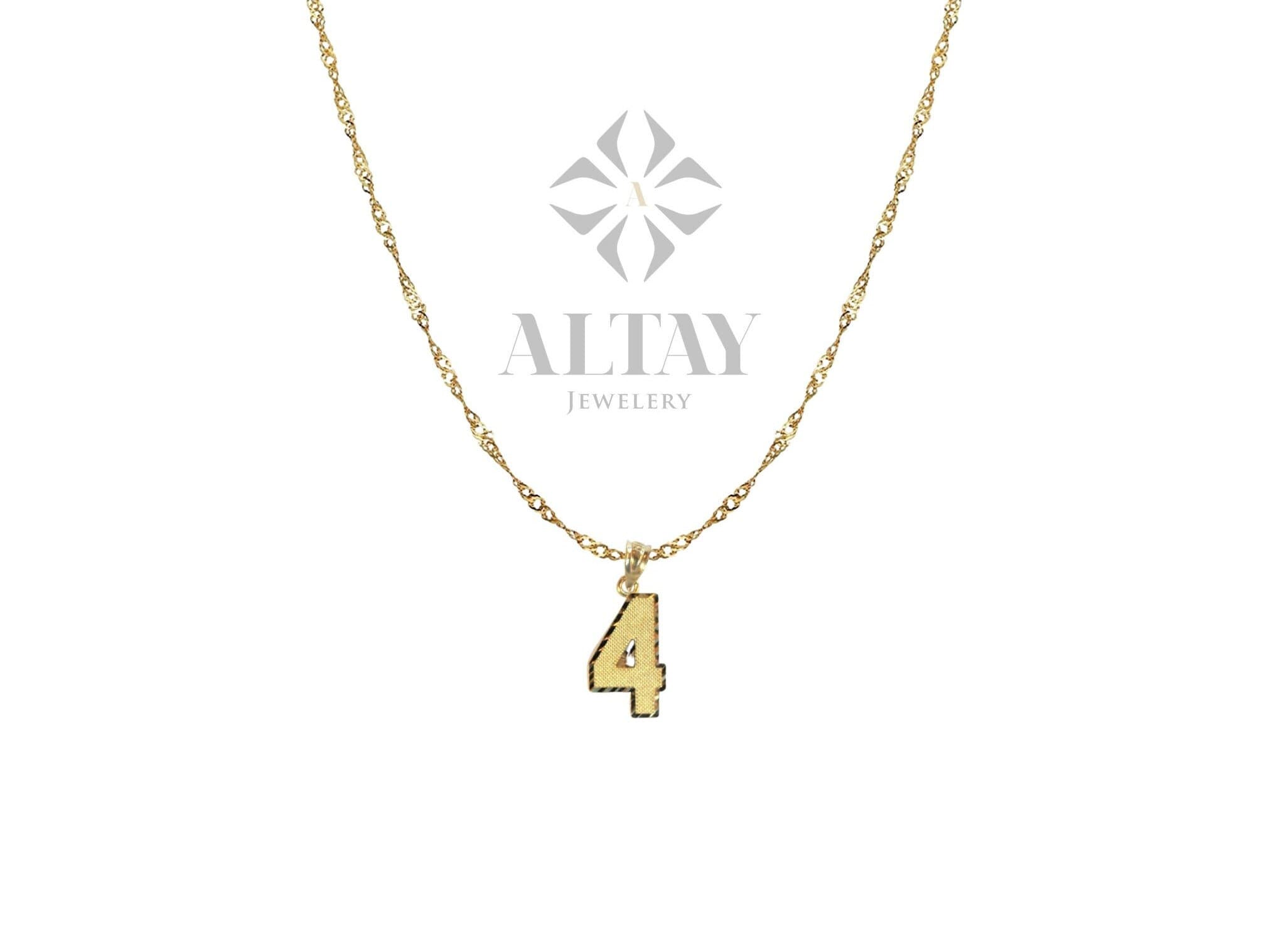 14K Solid Gold Number Pendant 0-9 Diamond Cut Necklace Charm, 1mm 2mm 3mm Singapore Chain Necklace, Twist Chain Choker, Singapore Rope Chain