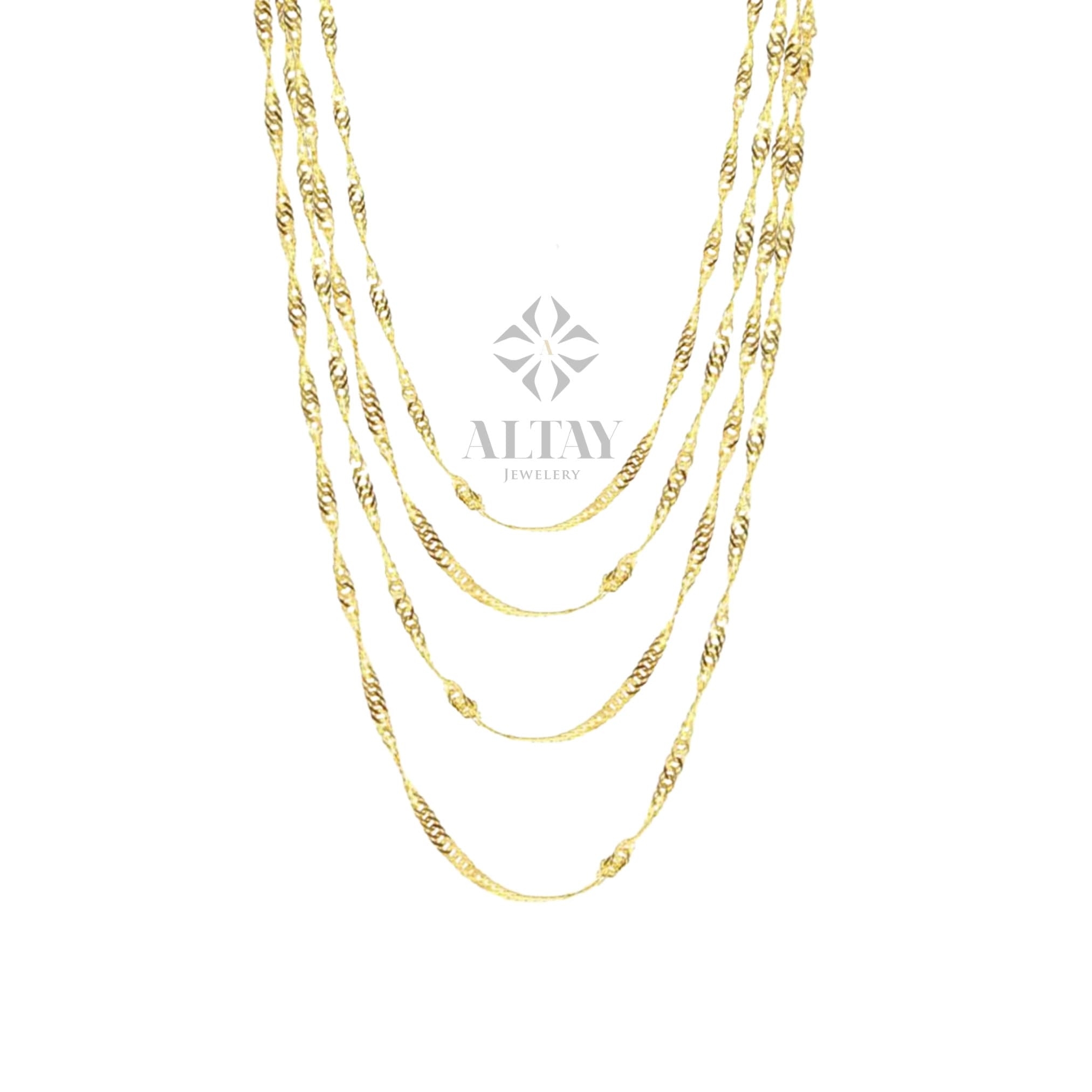 Solid 14K Gold Singapore Chain Necklace, Twisted Dainty Chain, Delicate Layered Necklace, Minimal Gold Chain, Real Gold Jewelry Gift For Her