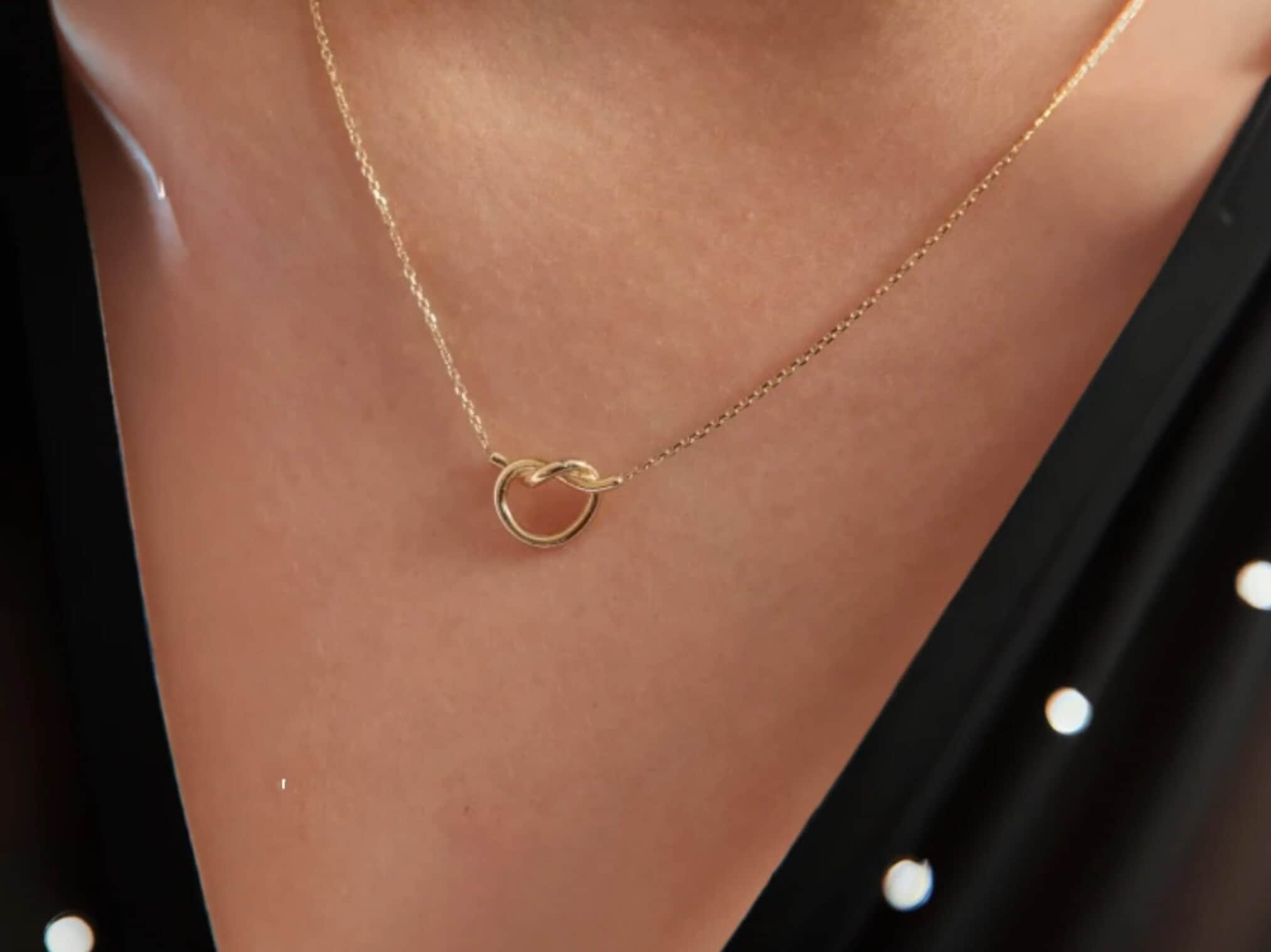 14K Solid Gold Heart Knot Necklace, Love Tie Knot Choker, Dainty Knot Pendant, Pretzel Knot Charm, Twisted Wire Tie, Bridesmaid Jewelry