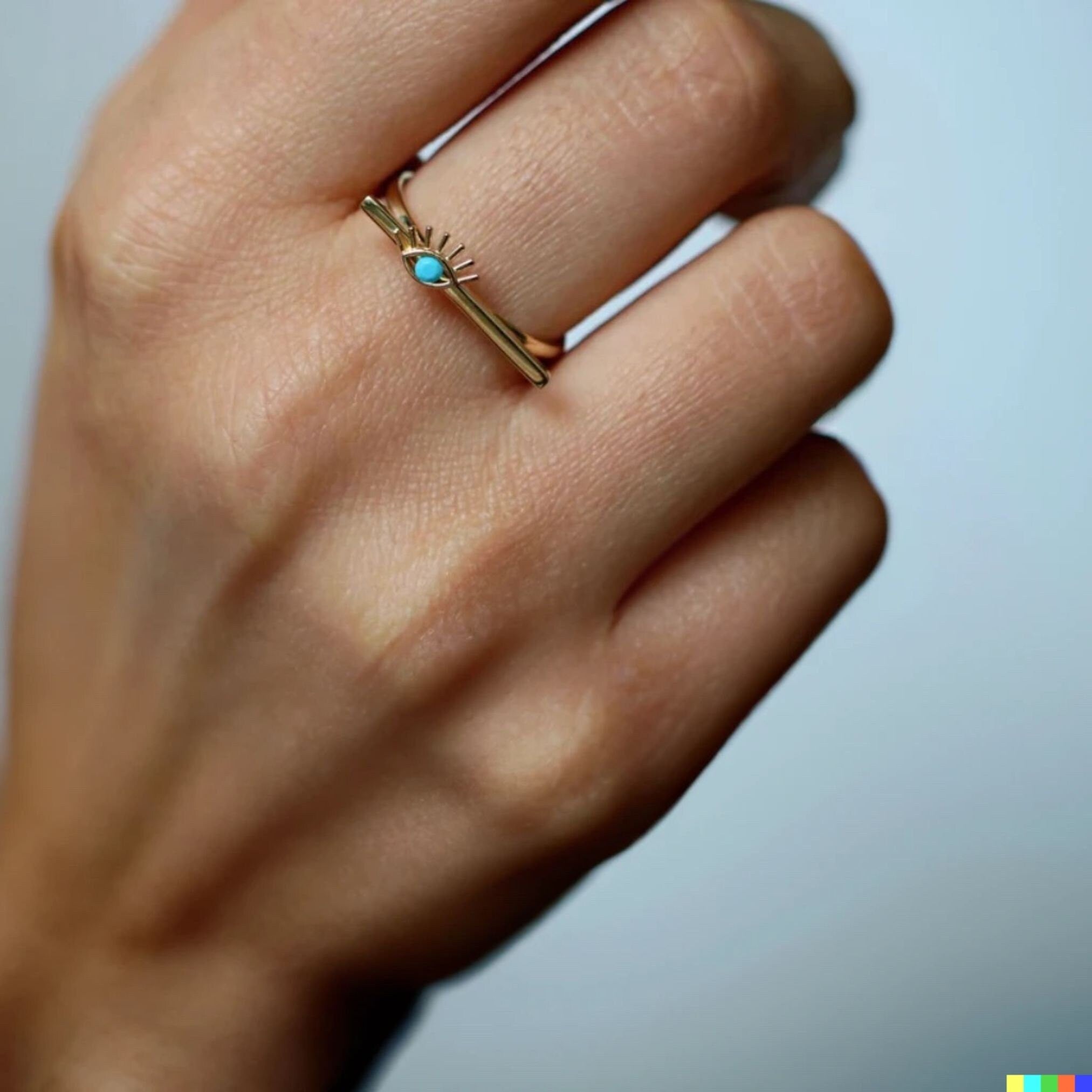 14K Gold Evil Eye Bar Ring, Stackable Dainty Ring, Turquoise Ring, Good Luck Symbol, Minimalist Jewelery, Birthday Bridesmaid Gift, Delicate