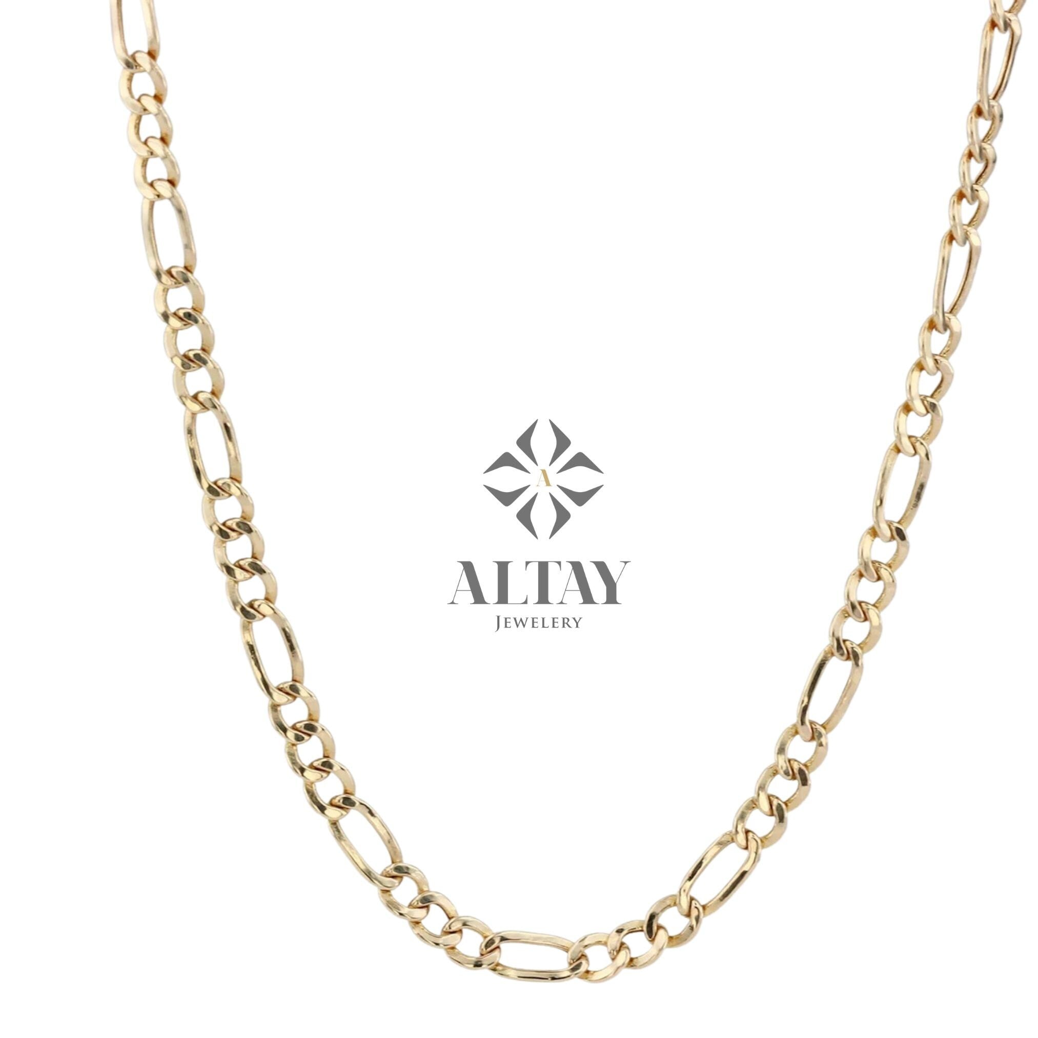 14K Gold Figaro Chain Necklace, 4MM Figaro Chain Choker, Dainty Layering Gold Necklace, Men Women Figaro Chain Necklace, Thick Link Chain