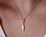14K Gold Feather Necklace, Chance Pendant