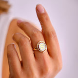 14K Gold Initial Ring, Enamel Letter Ring