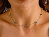 14K Gold Evil Eye Necklace, Gold Chain Choker