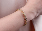 14K Gold Paperclip Rolo Chain Bracelet, Oval Rectangle Paper Clip Chain