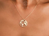 14K Gold Earth Necklace, World Map Necklace