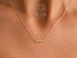 14K Gold Tube Bar Necklace, Textured Bar Pendant
