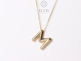 14K Gold Initial Necklace, 3D Gold Letter Necklace