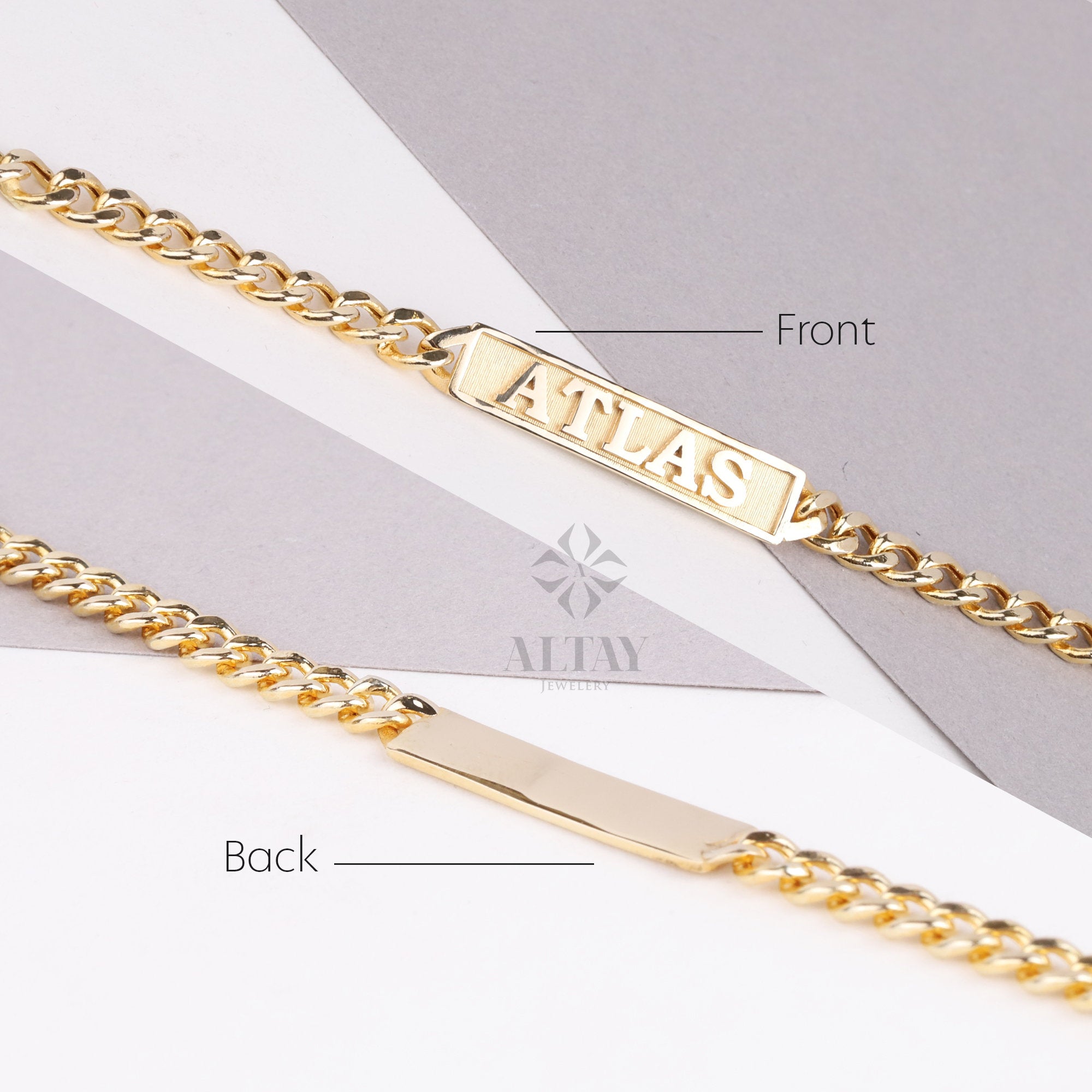 14K Gold Name Bracelet, Nameplate Cuban Link Bracelet, Gold Custom Engraved ID Bar, Curb Chain Name Bracelet, Personalized Gift For Her Him