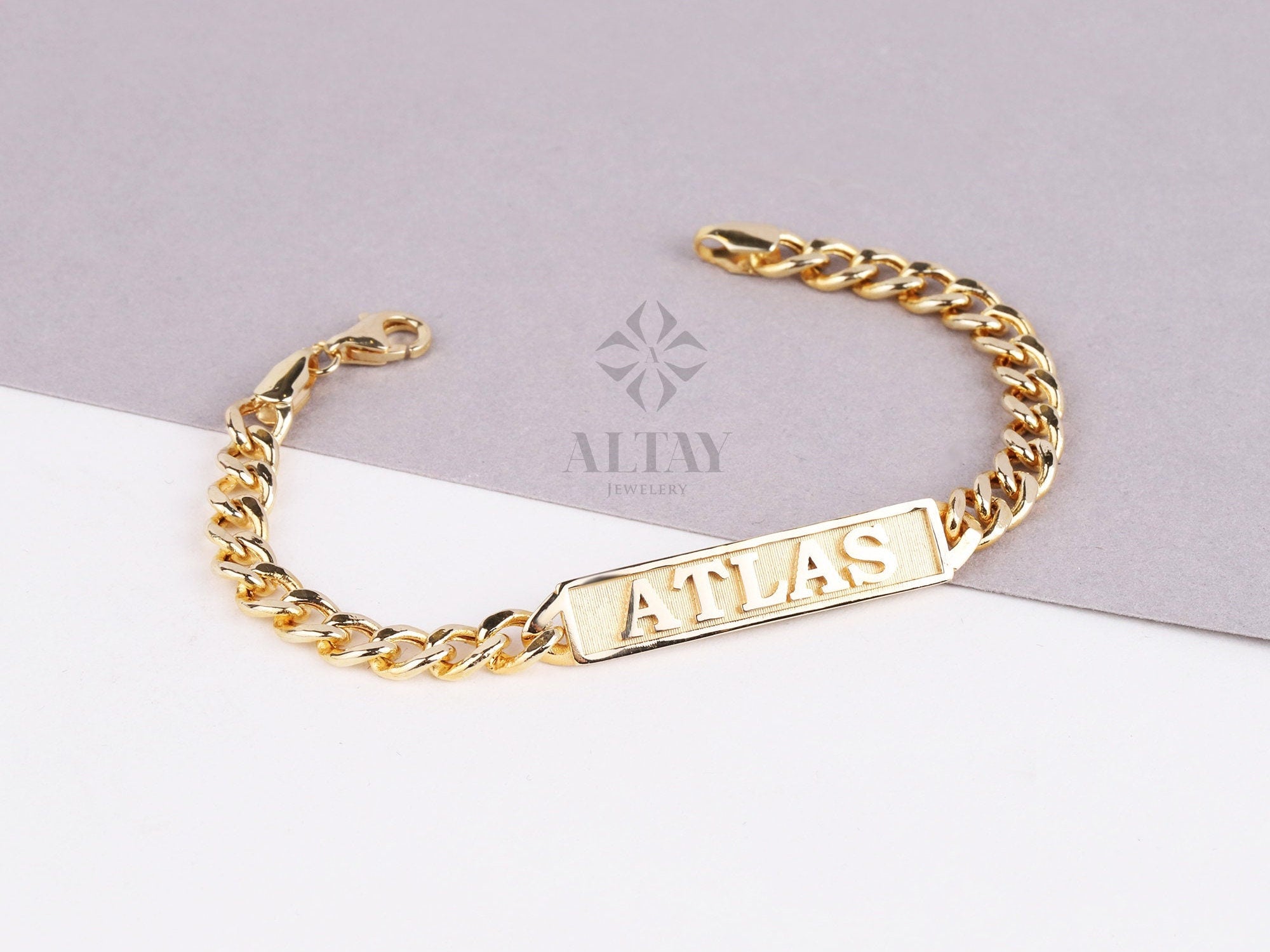 14K Gold Name Bracelet, Nameplate Cuban Link Bracelet, Gold Custom Engraved ID Bar, Curb Chain Name Bracelet, Personalized Gift For Her Him