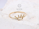 14K Gold Crown Ring, Dainty Gold Princess Crown Ring