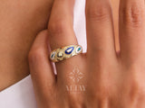 14K Gold Dome Ring, Classic Enamel Dome Ring
