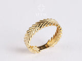 14K Gold Herringbone Ring, Arrow Braided Gold Band
