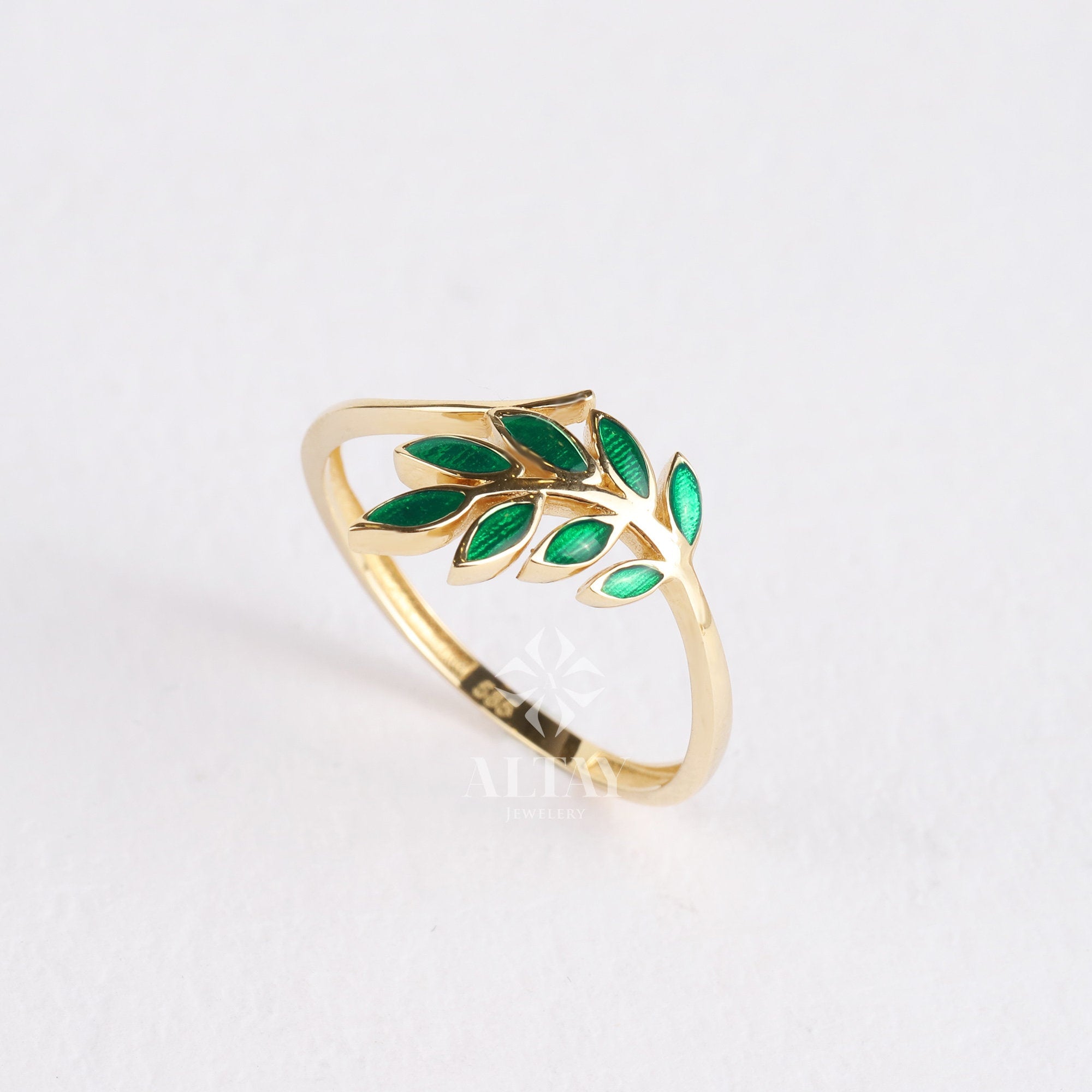 14K Gold Leaf Branch Ring, Gold Leaf Twig Ring, Rose Gold Leaf Ring, Layering Ring, Vine Ring, Laurel Ring, Nature Jewelry, Tree ring