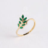 14K Gold Green Leaf Ring. Olive Leaf Ring, Vine Wedding Band