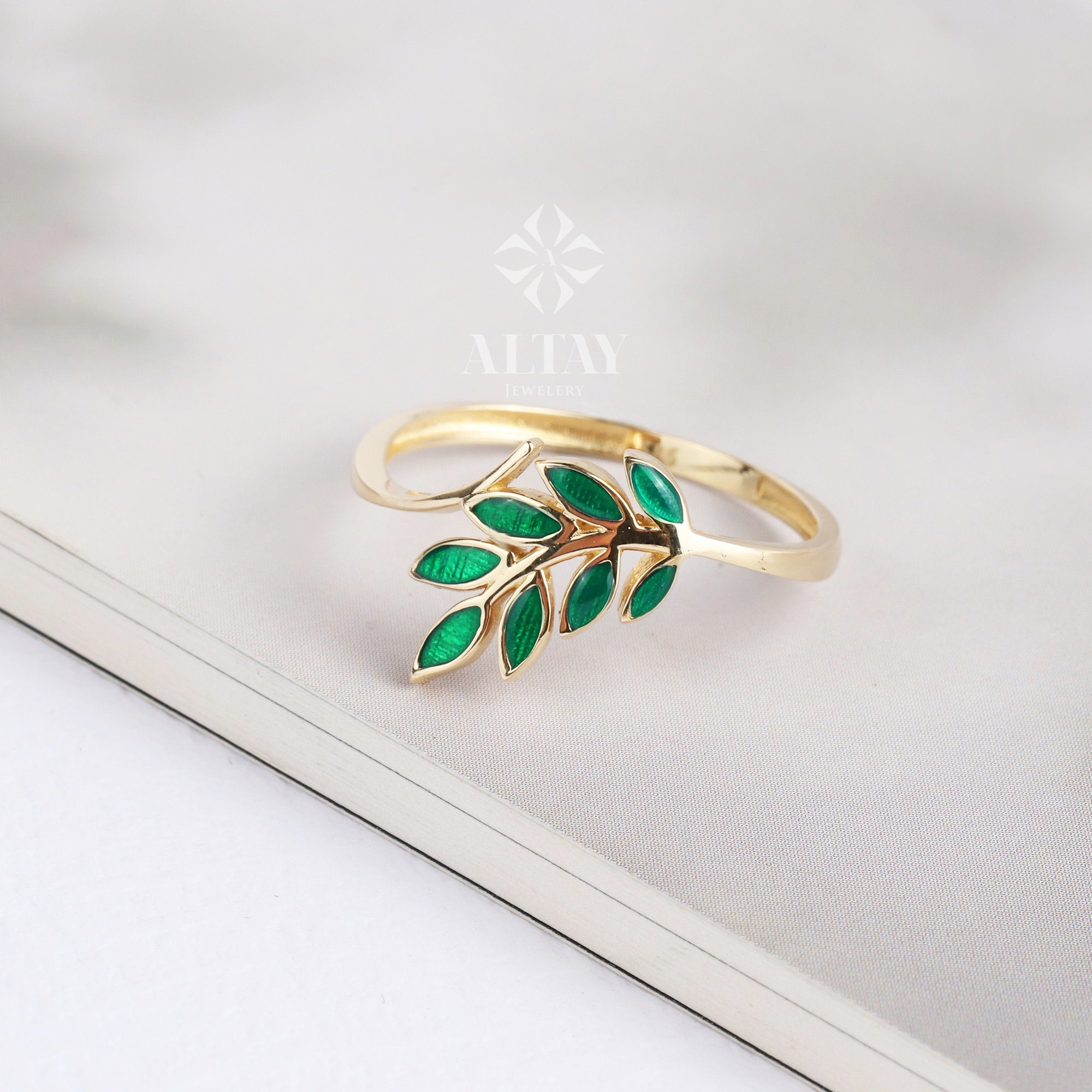 14K Gold Leaf Branch Ring, Gold Leaf Twig Ring, Rose Gold Leaf Ring, Layering Ring, Vine Ring, Laurel Ring, Nature Jewelry, Tree ring