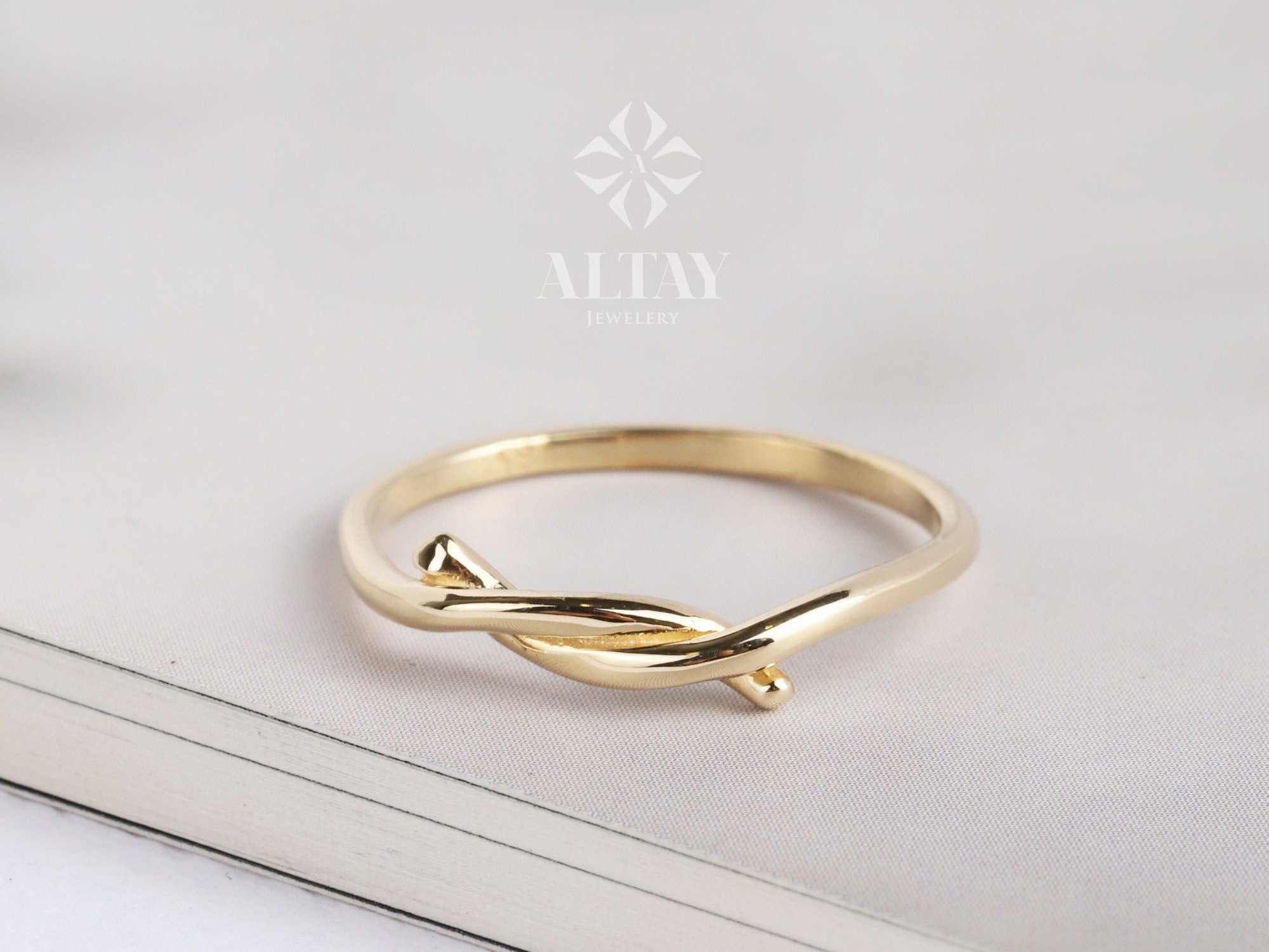 14K Solid Gold Knot Ring, Minimalist Tie Ring, Stacking Ring, Dainty Knuckle Band, Delicate Tangle, Fashion Jewelry Ring, Gift for Her