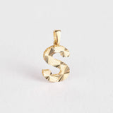 14K Gold Initial Necklace, Textured Initial Pendant