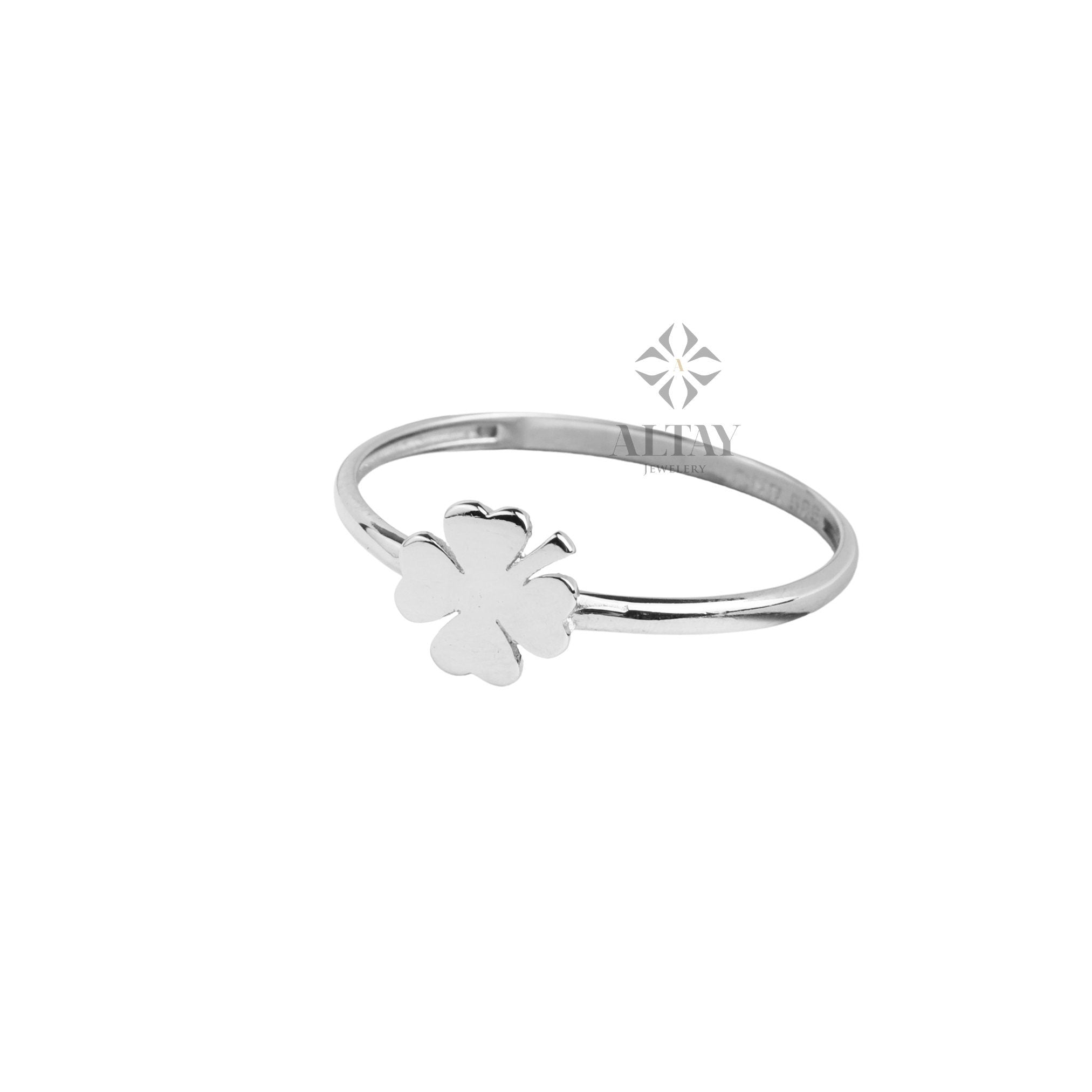 14K Gold Four Leaf Clover Ring, Dainty Good Luck Ring, Clover Lucky Charm Ring, Gold Leaf, St. Patrick's Day Accessory Band, Gift for Her