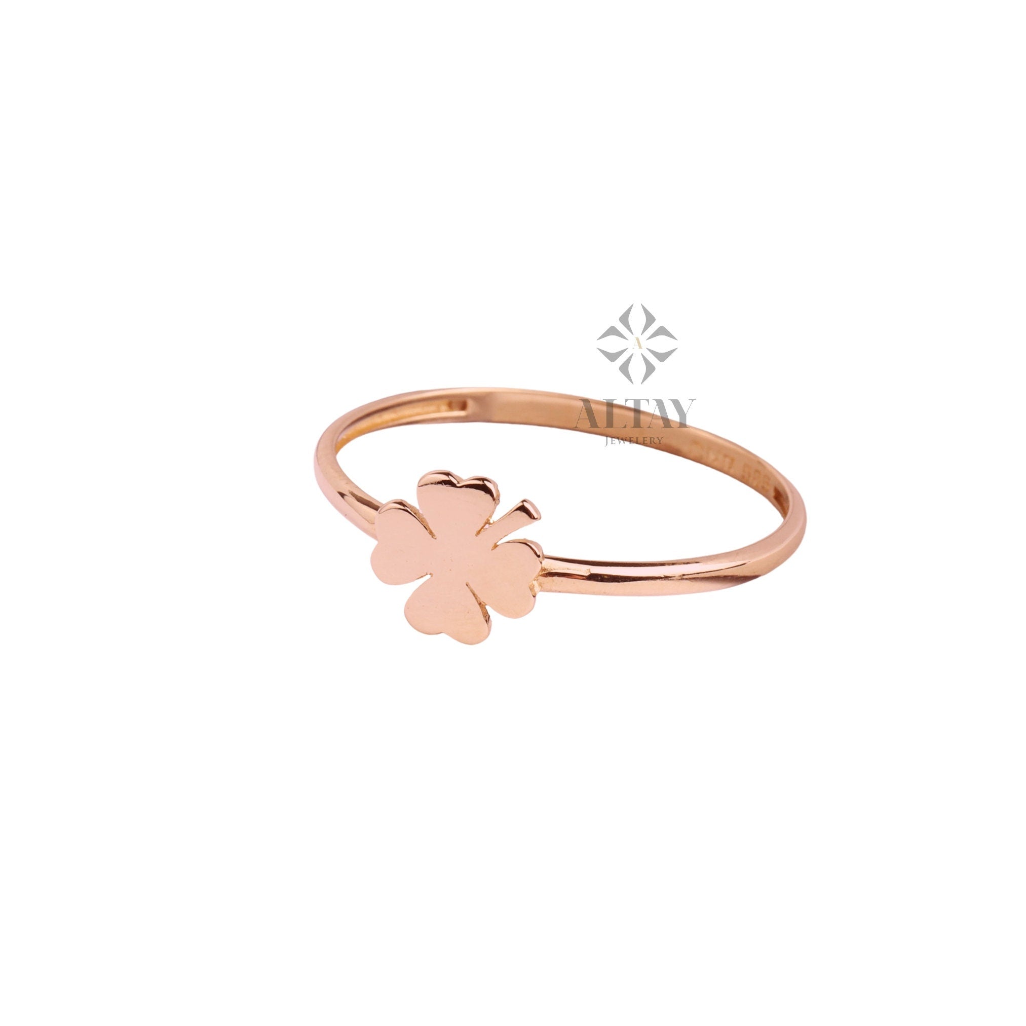 14K Gold Four Leaf Clover Ring, Dainty Good Luck Ring, Clover Lucky Charm Ring, Gold Leaf, St. Patrick's Day Accessory Band, Gift for Her