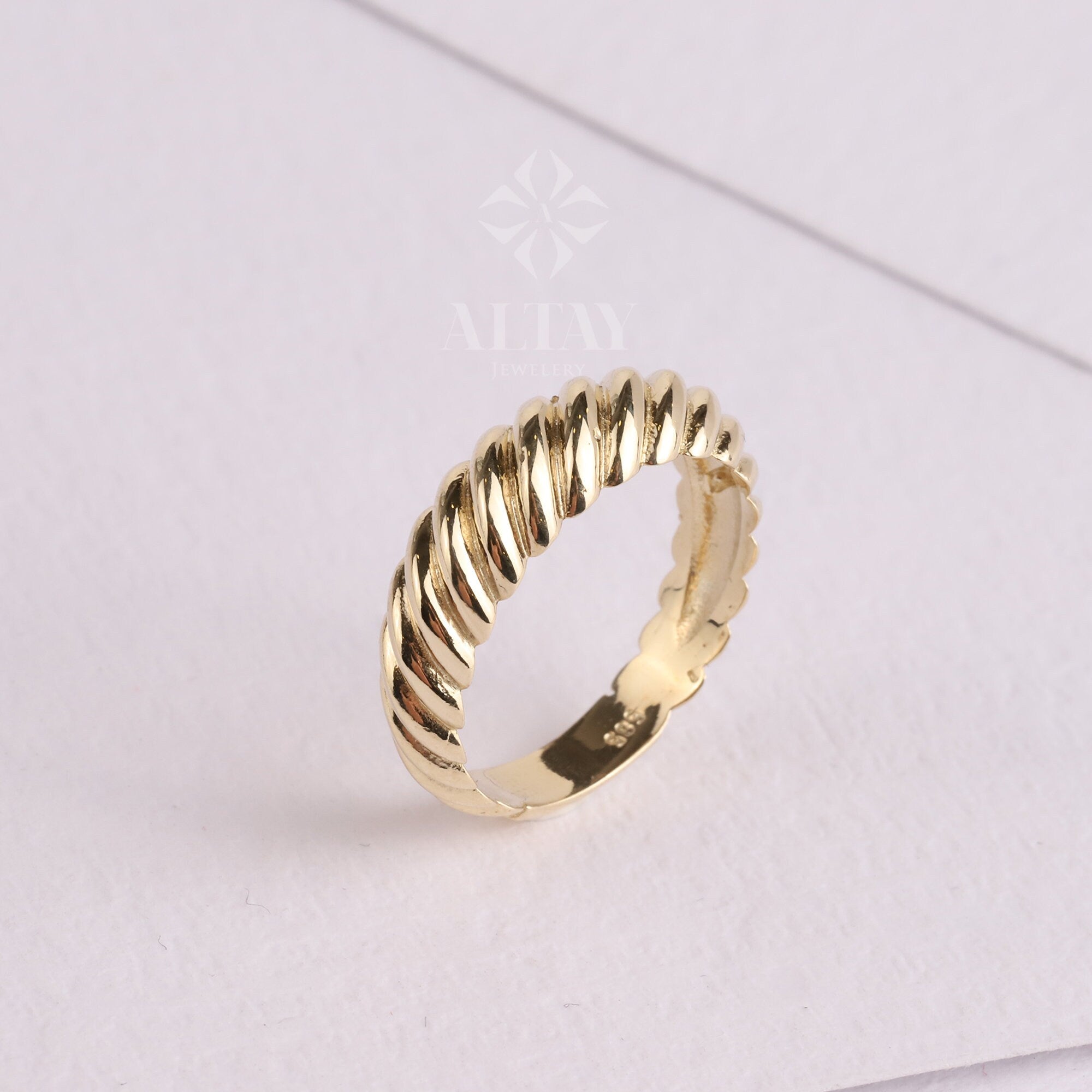 14K Gold Croissant Dome Ring, Twisted Dome Ring, Bold Croissant Band Ring, Statement Ring, Chunky Ring, Thick Croissant Ring, Gift For Her