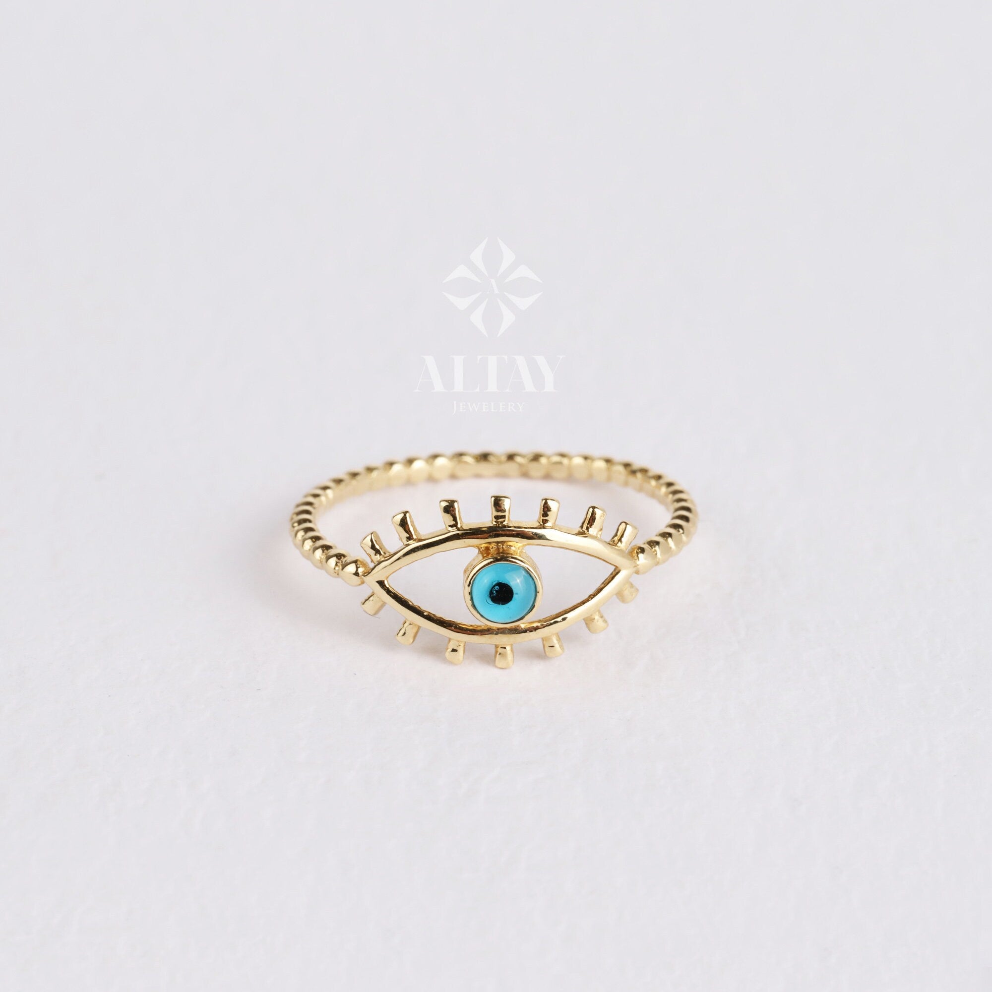 14K Solid Gold Evil Eye Ring, Evil Eye Stone, Good Luck Ring, Dainty Ring, Stackable Ring, Gift For Her, Minimal Ring, Delicate Fashion Ring