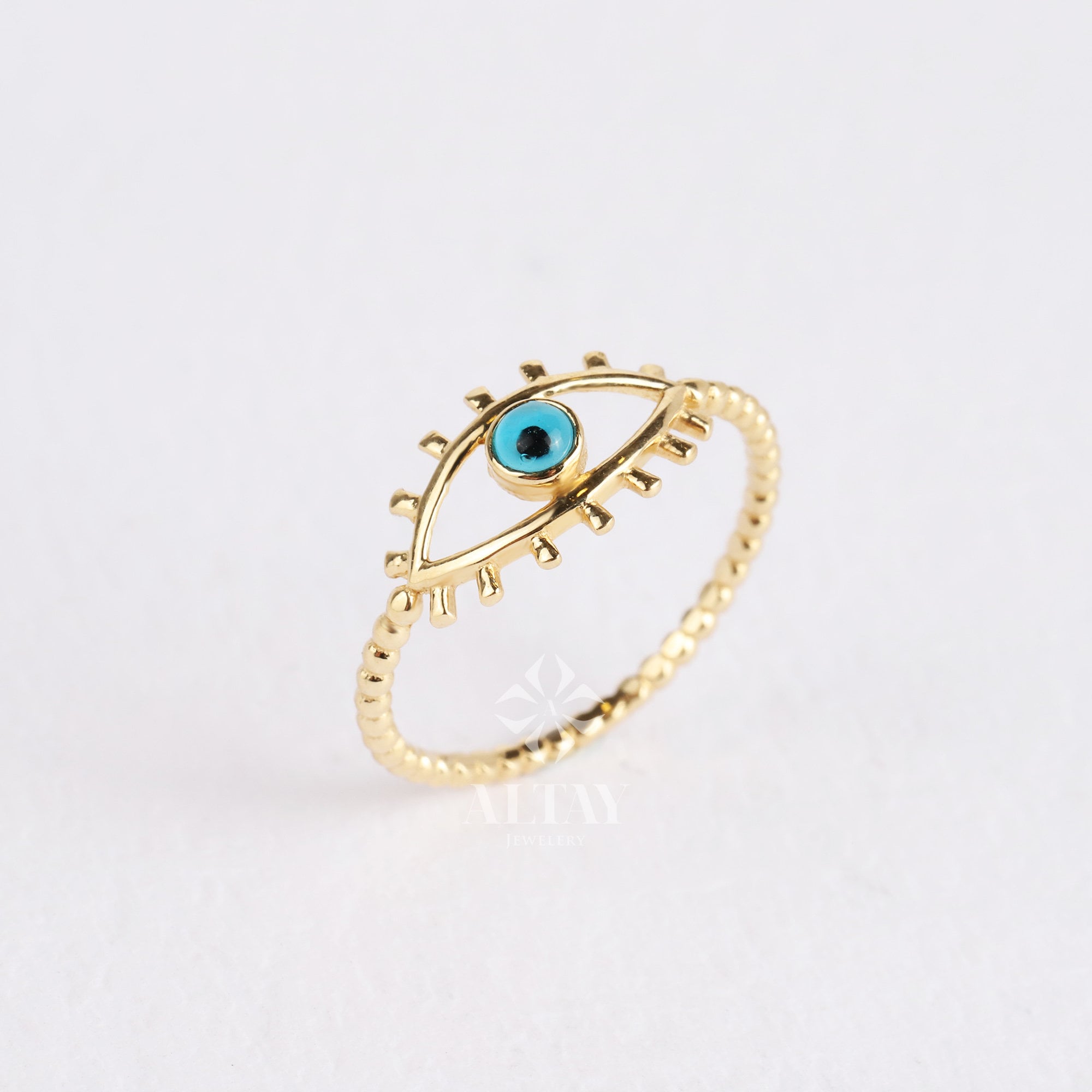 14K Solid Gold Evil Eye Ring, Evil Eye Stone, Good Luck Ring, Dainty Ring, Stackable Ring, Gift For Her, Minimal Ring, Delicate Fashion Ring