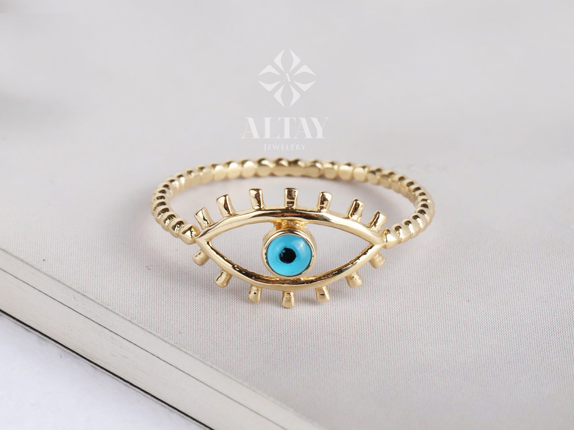 14K Solid Gold Evil Eye Ring, Evil Eye Stone, Good Luck Ring, Dainty Ring, Stackable Ring, Gift For Her, Minimal Ring, Delicate Fashion Ring