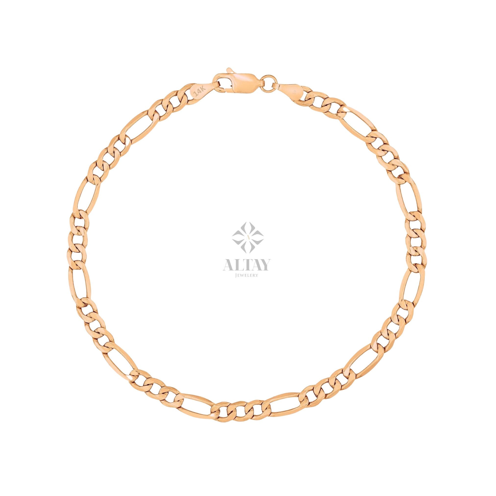 14K Gold Figaro Chain Bracelet, 5mm Layering Mariner Chain, Italian Figaro Chain Bracelet, Figaro Link Chain Gold Bracelet, Dainty Bracelet