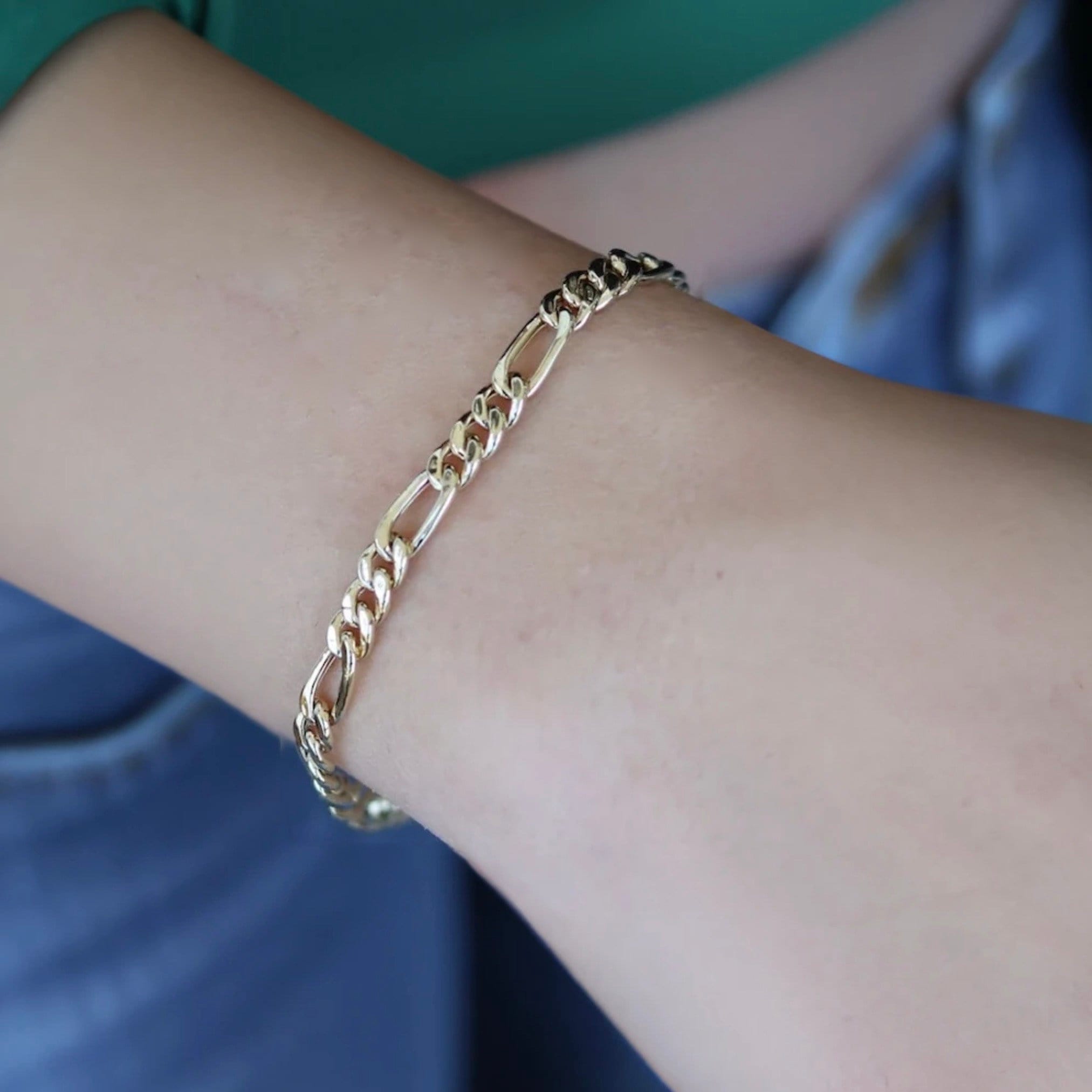 14K Gold Figaro Chain Bracelet, 5mm Layering Mariner Chain, Italian Figaro Chain Bracelet, Figaro Link Chain Gold Bracelet, Dainty Bracelet