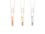 14K Gold Bar Necklace, 4 Side Engraved Necklace
