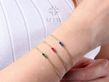 14K Gold Birthstone Baguette Bracelet, Dainty Baguette Bracelet