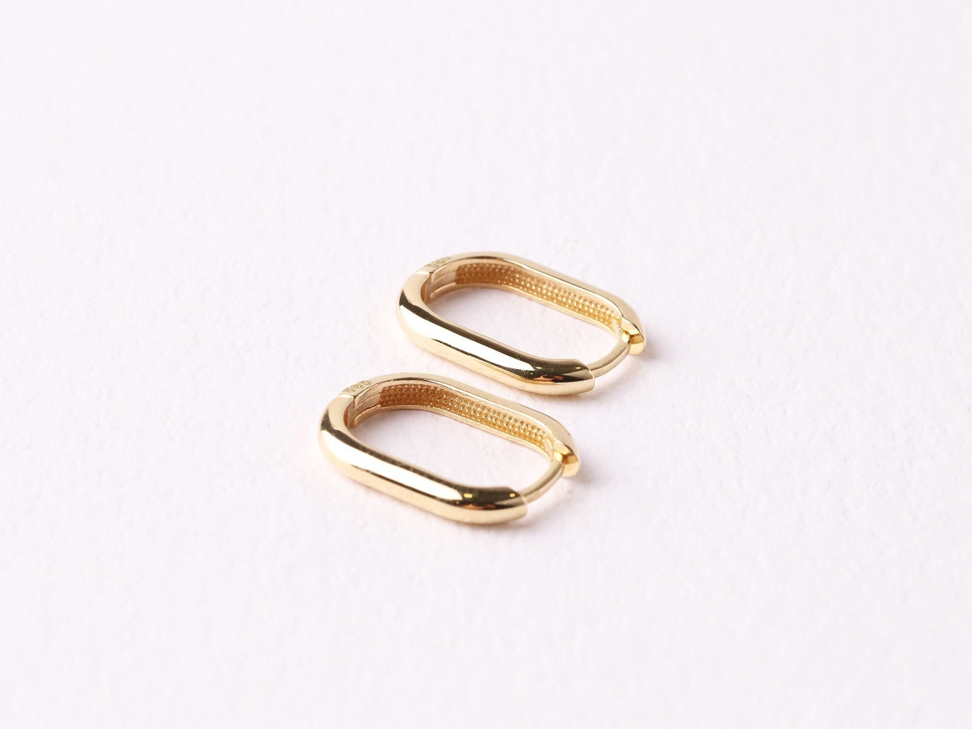 14K Gold Oblong Rectangle Earrings, Rectangle and Oval Shape Earrings, Minimalist Hoop Earrings, Dainty Gold Earrings, Minimalist Huggie