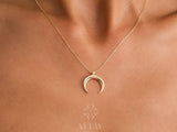 14K Gold Moon Necklace, Crescent Moon Necklace