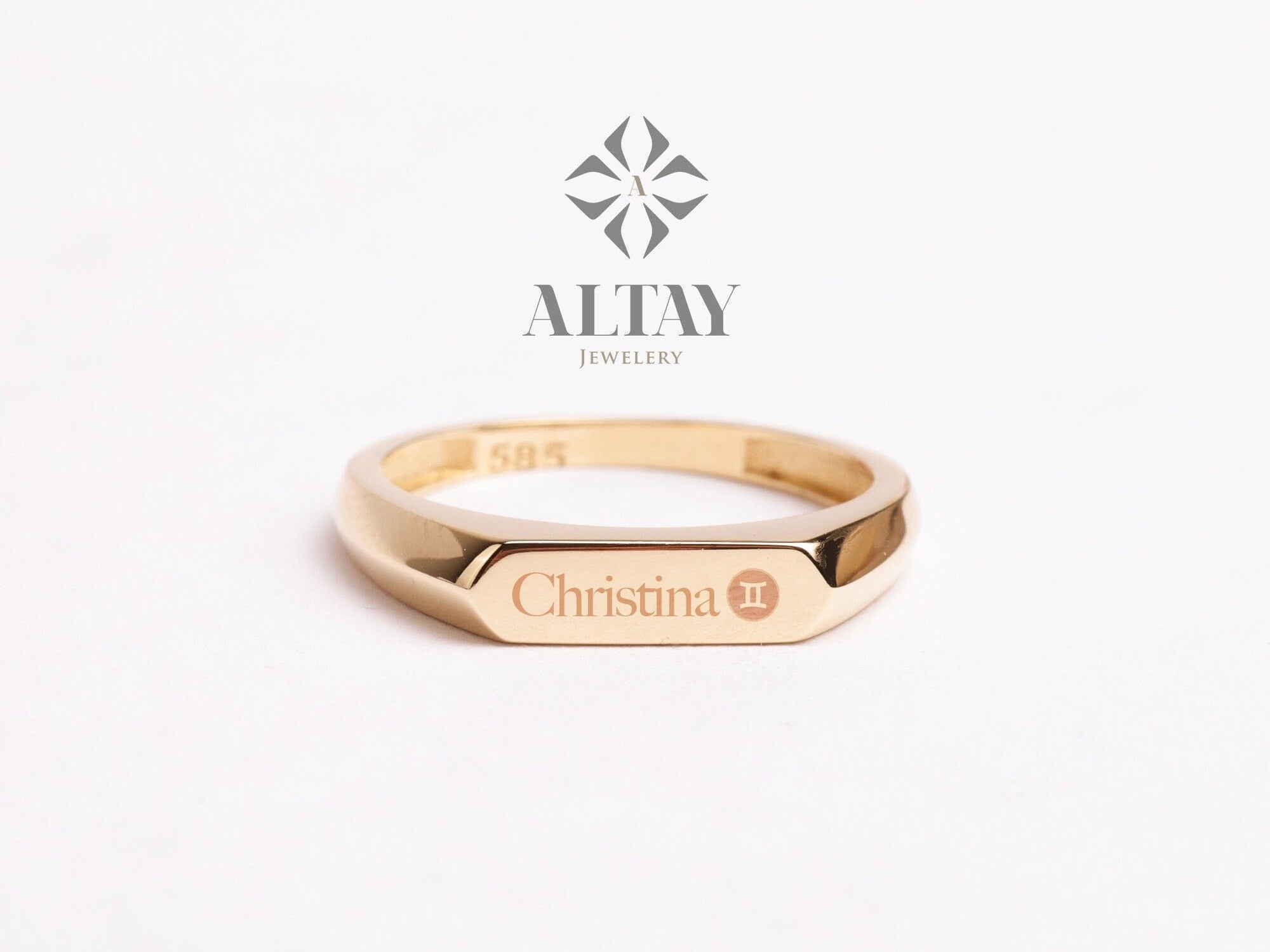 14K Gold Name Bar Ring, Small Rectangle Signet Ring, Custom Name Pinky Ring, Minimalist Engravable Stacking Ring, Personalized Monogram Ring