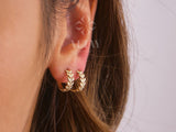 14K Gold Leaf Hoop Earrings, Small Leaf Huggies