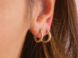 14K Gold Rope Huggie Earrings, Twist Huggie Hoop Earrings