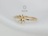 14K Solid Gold North Star Ring, Star Stackable Ring