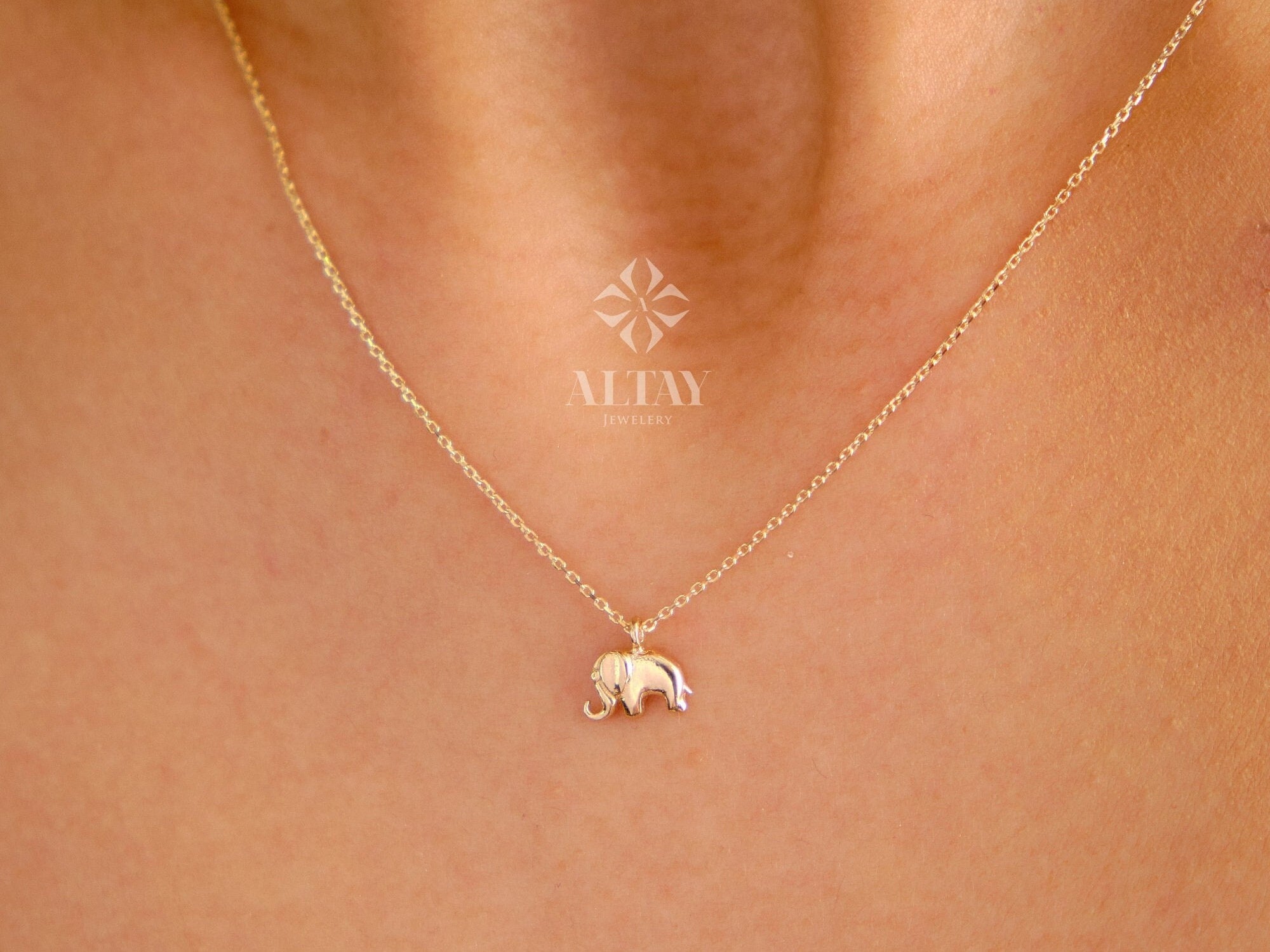 14K Solid Gold Elephant Necklace, Good Luck Charm Necklace, Dainty Gold Pendant, Animal Necklace, Minimalist, Gift for Her, Everyday Jewelry