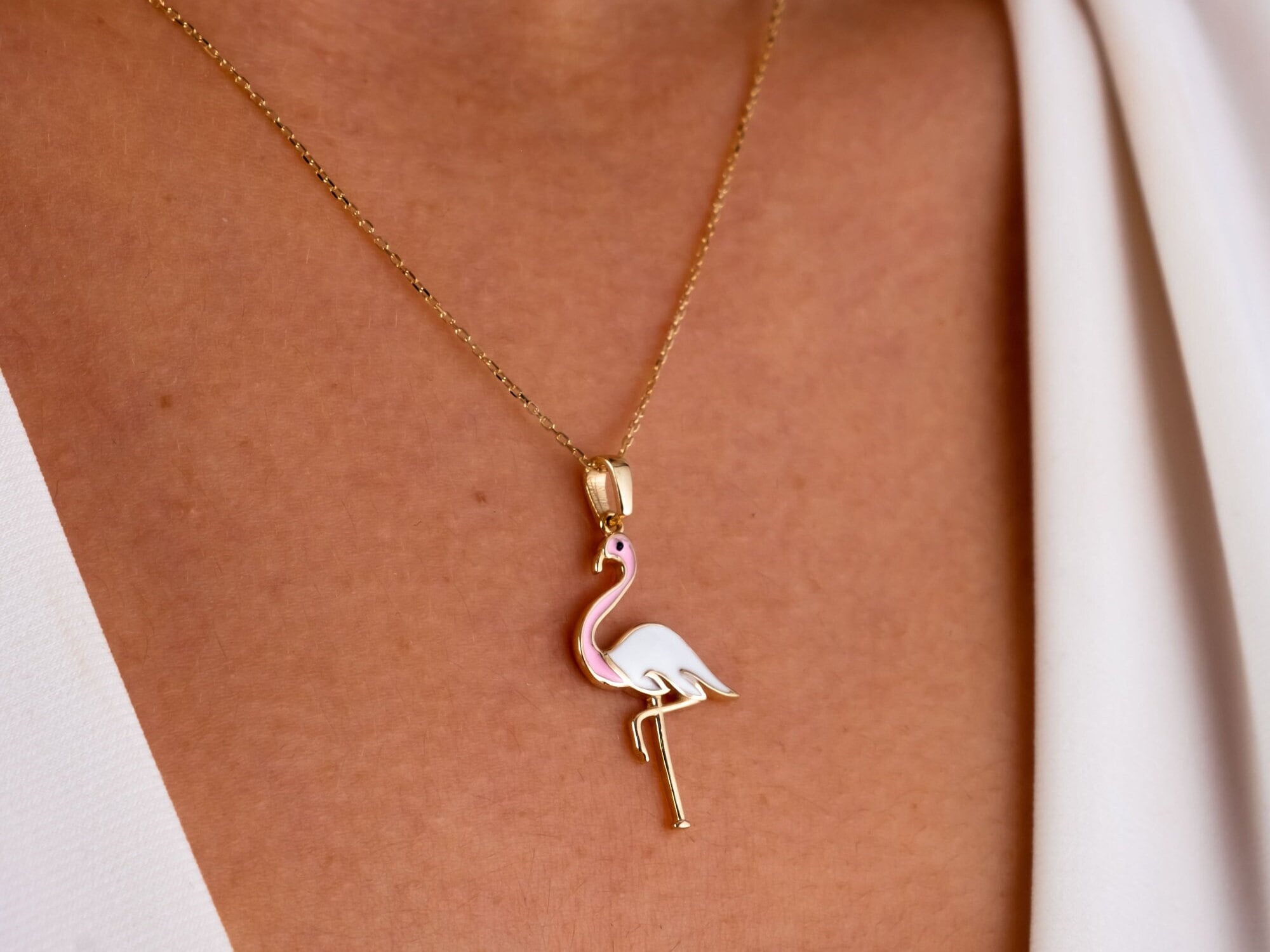 14K Gold Flamingo Necklace, Dainty Flamingo Pendant, Bird Charm Necklace, Minimalist Animal Charm Necklace, Dainty Necklace, Gift For Her