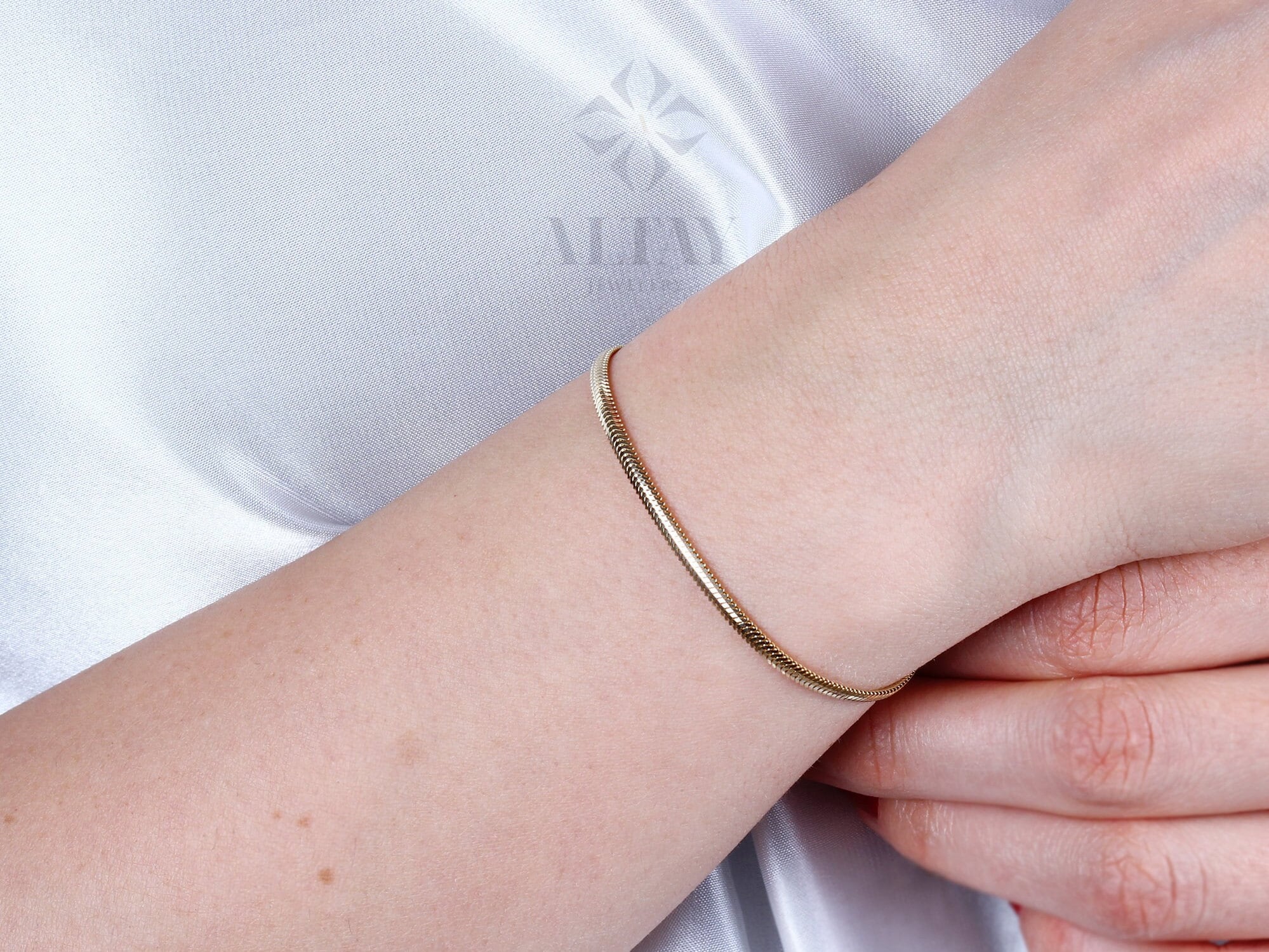 14K Gold Snake Chain Bracelet, 2.5mm Herringbone Bracelet, Snake Gold Bracelet, Handmade Gold Snake Bracelet, Layering Chain Bracelet