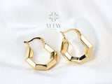 14K Gold Hexagon Hoop Earring, Geometric Gold Hoops
