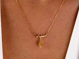 14K Solid Gold Pine Cone Necklace, Tree Charm Pendant