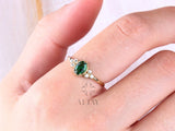 14K Gold Emerald Ring, Emerald Engagement Diamond Ring