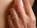 14K Gold Half Eternity Ring, 2mm CZ Diamond Wedding Ring