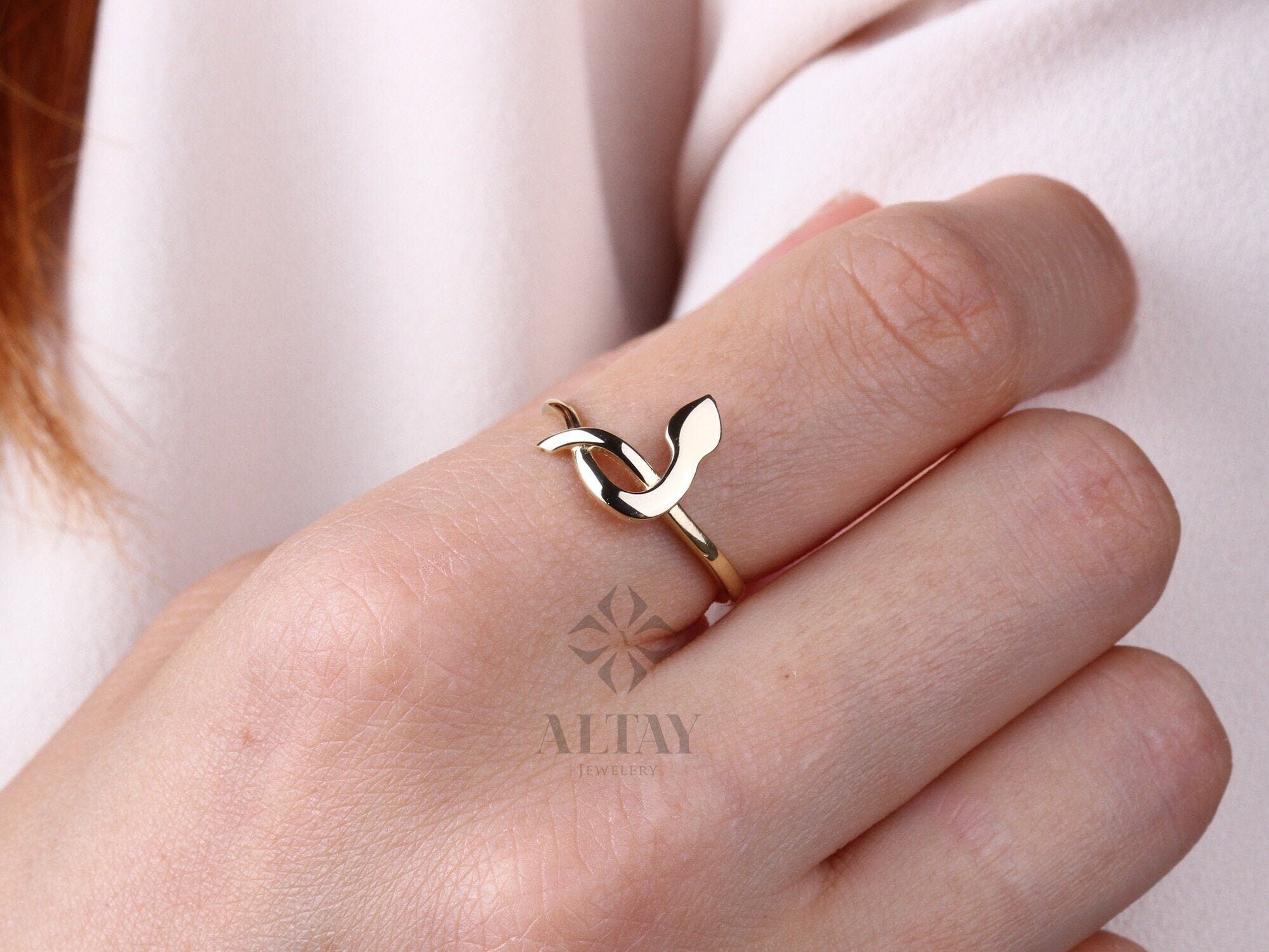 14K Gold Snake Ring, Plain Serpent Ring, Wrap Around Snake Ring, Dainty Stacking Animal Ring, Snake Band Ring, Pointer Finger Gold Ring