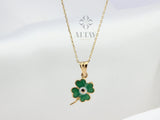 14K Gold Four Leaf Clover Necklace, Dainty Good Luck Pendant